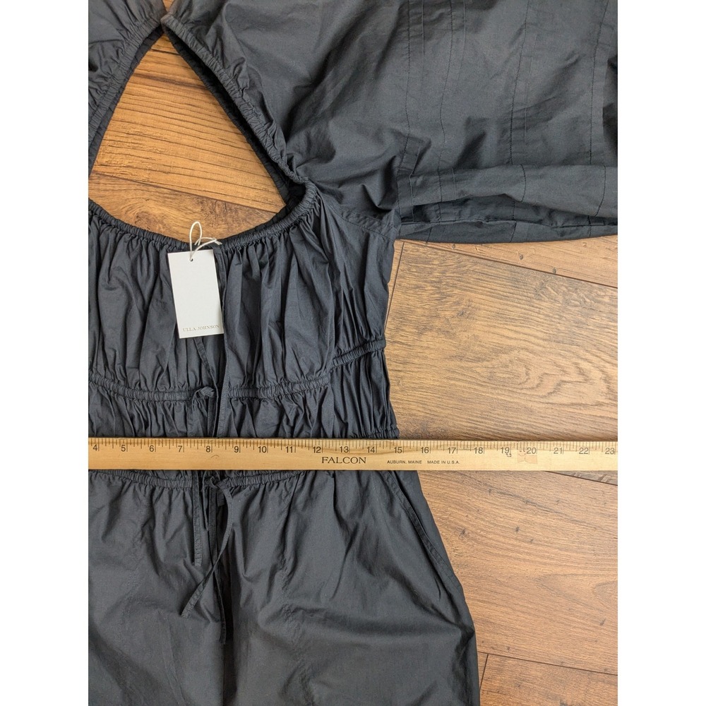 Ulla Johnson Amalie Jumpsuit Black Square Neck Puff Sleeve Tie Waist 8 READ - Picture 14 of 16